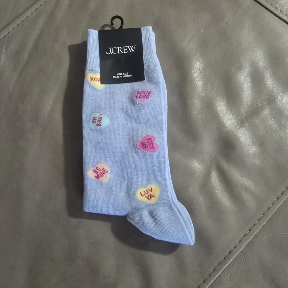 J. Crew Light Blue Love Heart Trouser Socks Unisex One Sizes - Picture 2 of 4
